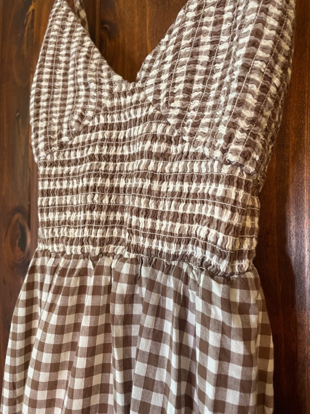 Kimchi Blue Brown Gingham Smocked Maxi Dress SzL - Picture 4 of 12